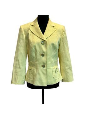 Tahari Arthur S. Levine yellow tailored Blazer single breasted textured Sz 6